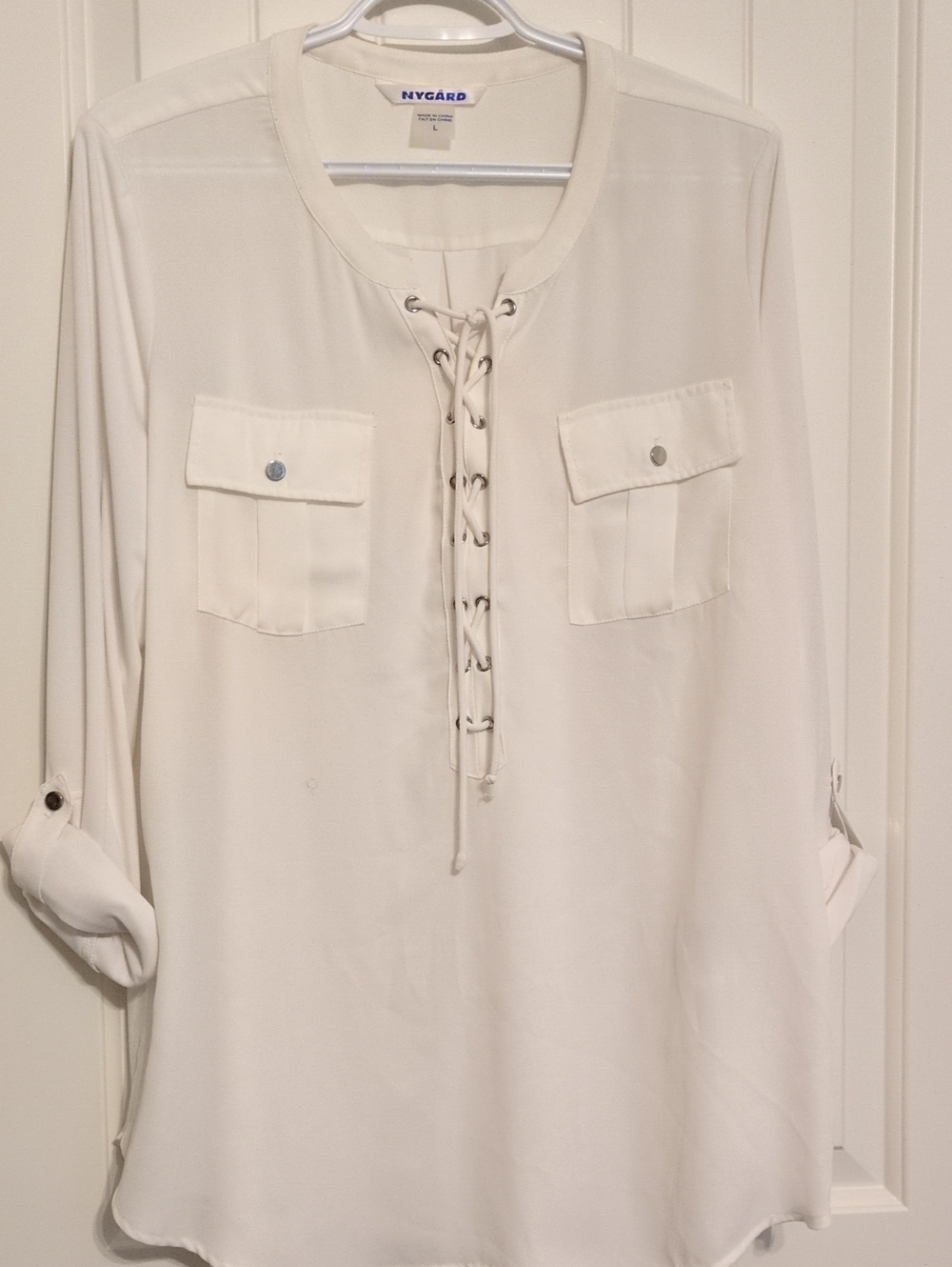 Peter Nygard Cream White Lace-Up Long Sleeve Tunic